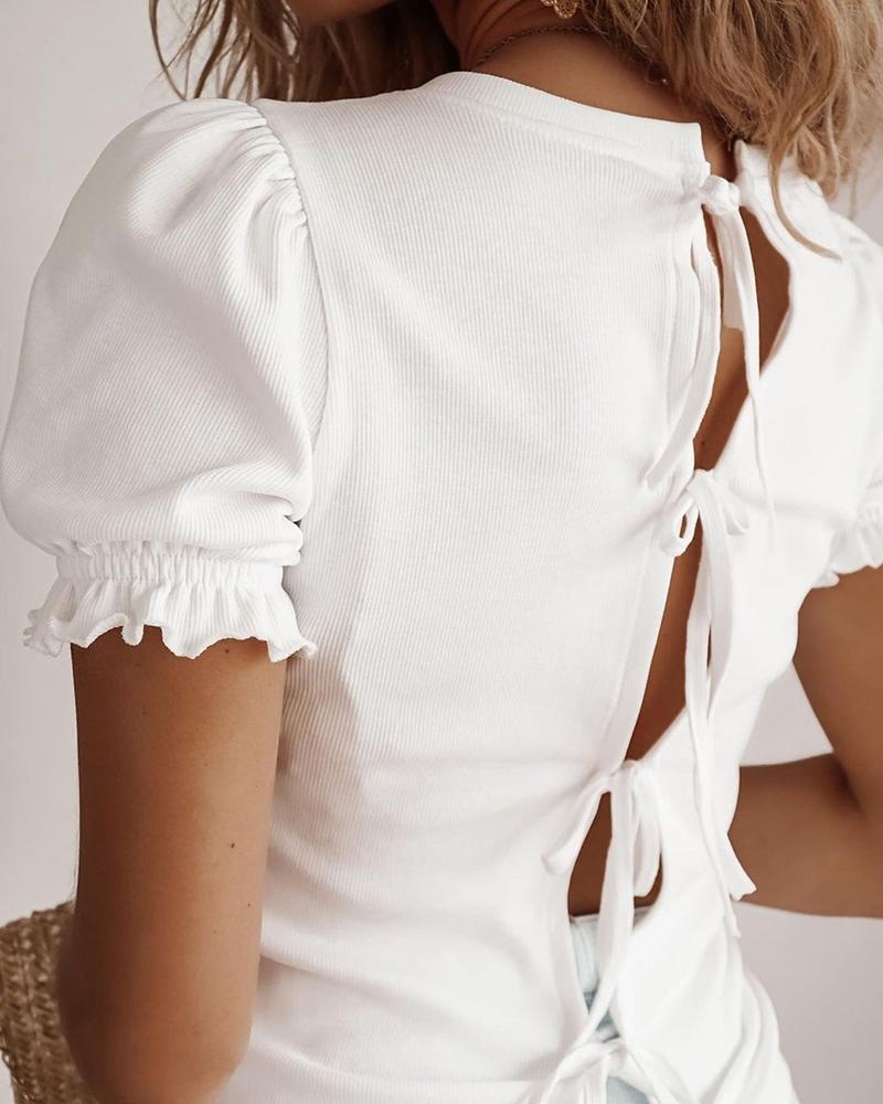 

Frill Hem Tied Detail O-neck Short Sleeve Top, White