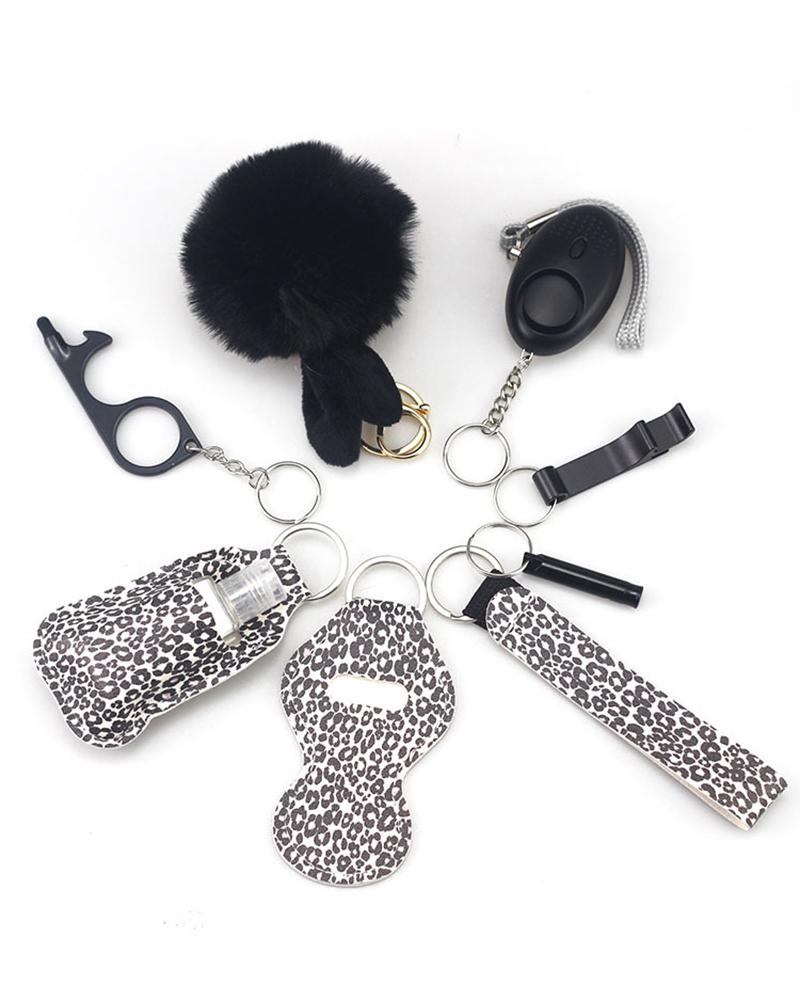 

9pcs Graphic Print Whistle Pom Pom Self Defensive Keychain Set, Style1