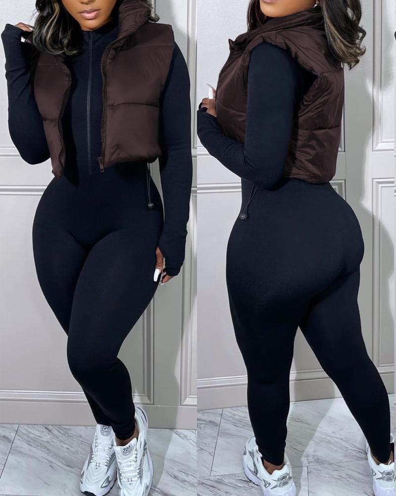 

Plain Zip Up Quilted Gilet Puffer Jacket, Coffee
