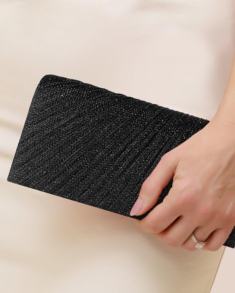 

Glitter Ruched Chain Strap Evening Clutch Bag, Black