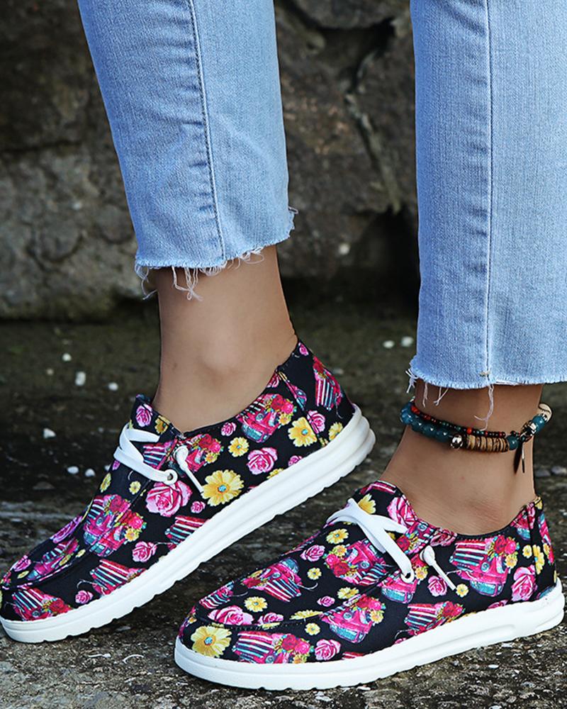

Sunflower / Floral / Graphic Print Casual Canvas Shoes, Multicolor