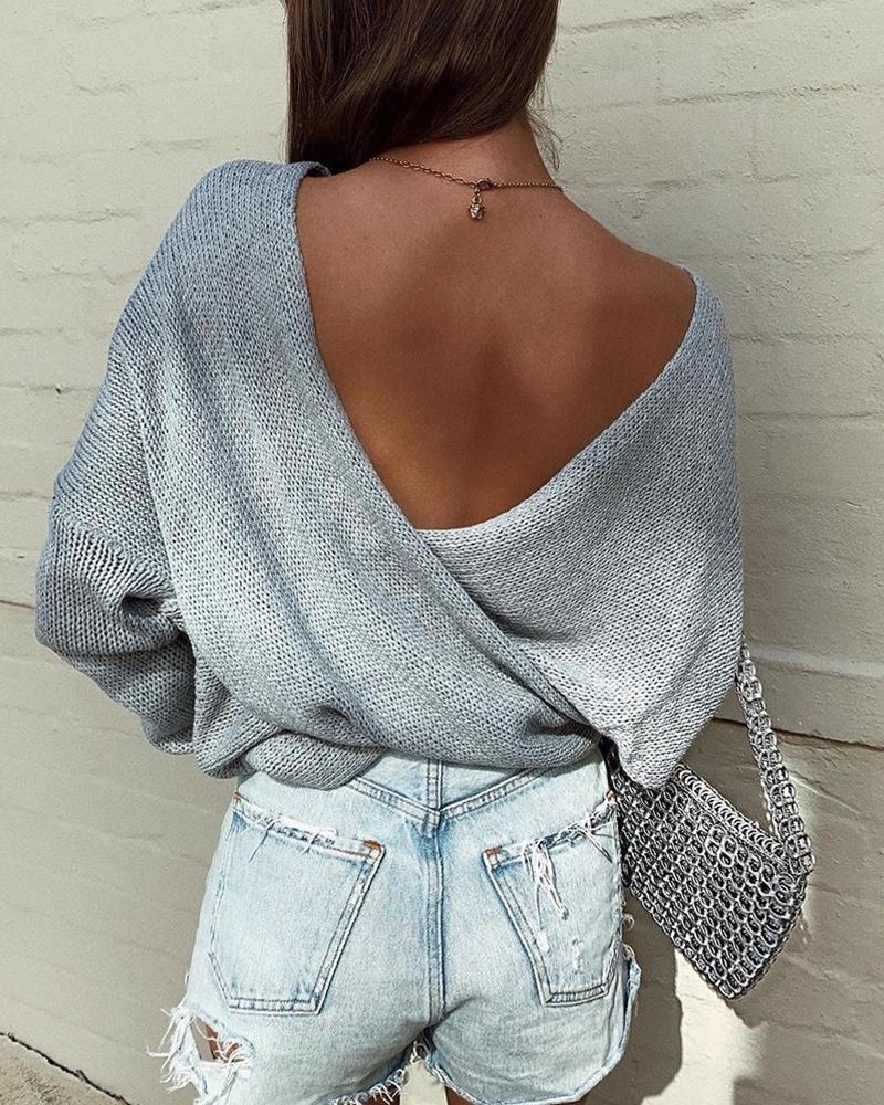 

Batwing Sleeve Solid Casual Knit Women Top, Gray
