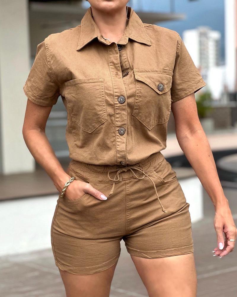 

Buttoned Cargo T-shirt & Drawstring Shorts Set, Khaki