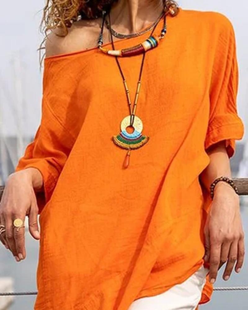 

Cold Shoulder Long Sleeve Asymmetrical Top, Orange
