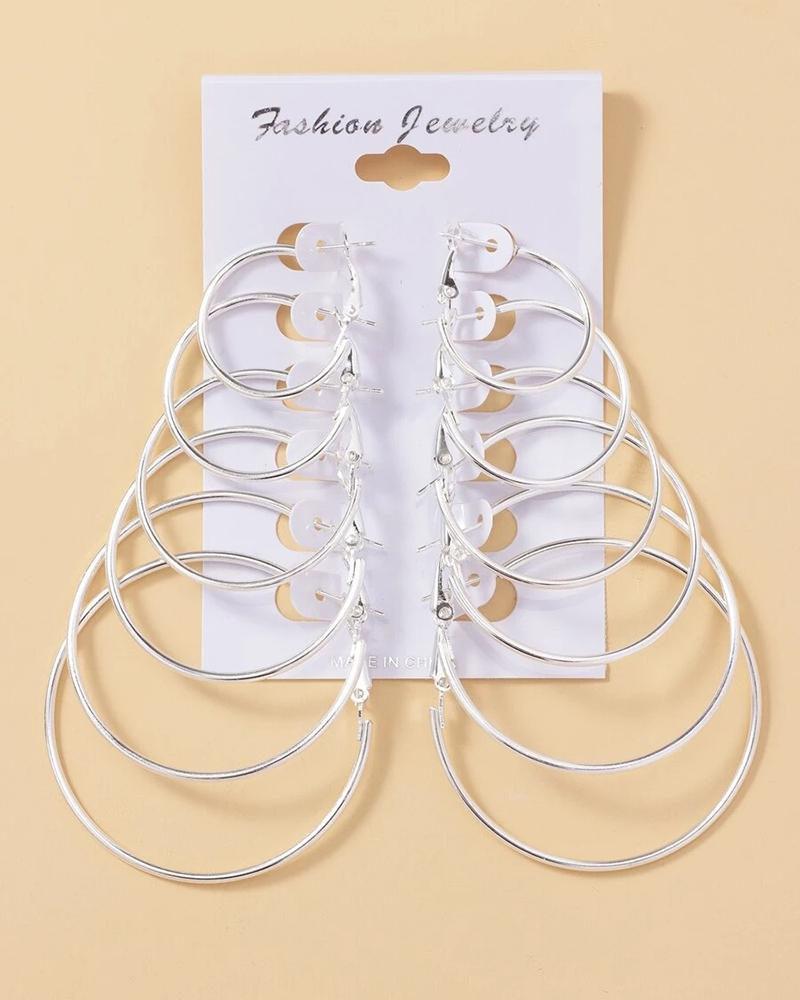 

6Pairs Geometric Minimalist Hoop Earrings Set, Silver