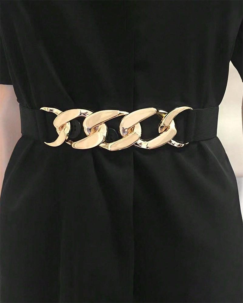 

1pc Chain Buckle Elastic Waist Belt, Gold