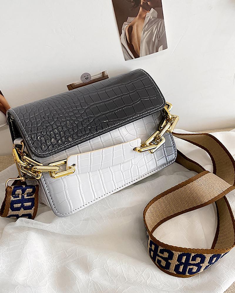 

Ombre Croc Embossed Flap Shoulder Bag, Black