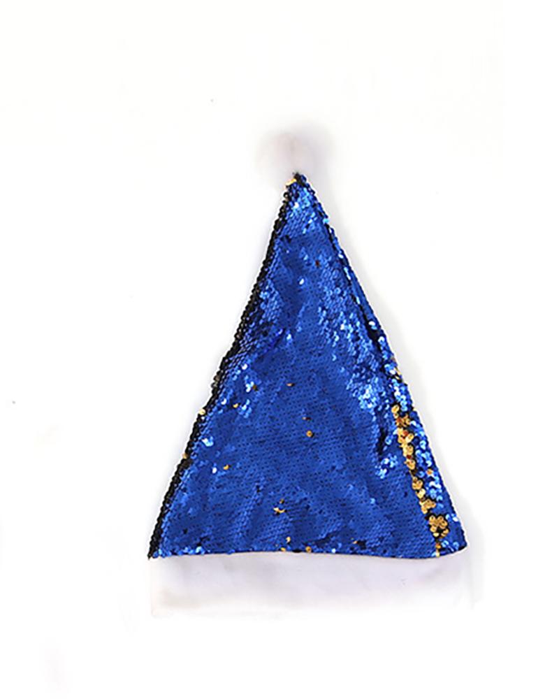 

1pc Christmas Sequins Pom Pom Hat, Blue