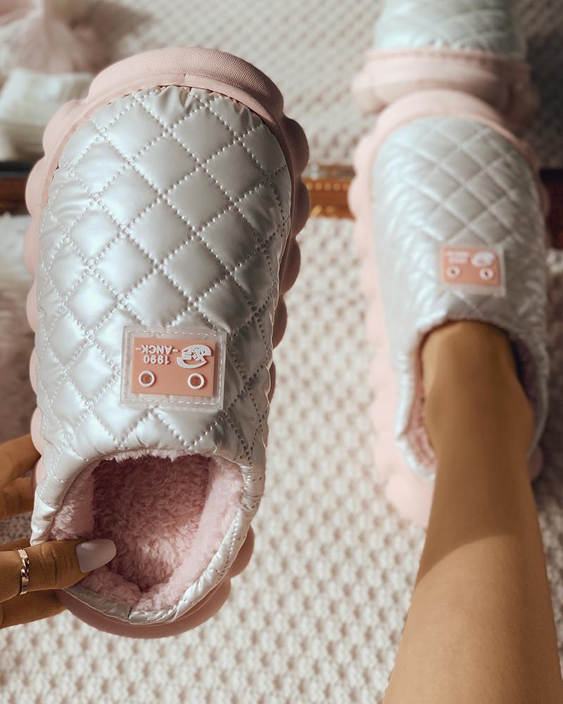 

Quilted Label Decor Lined Slippers, Pink