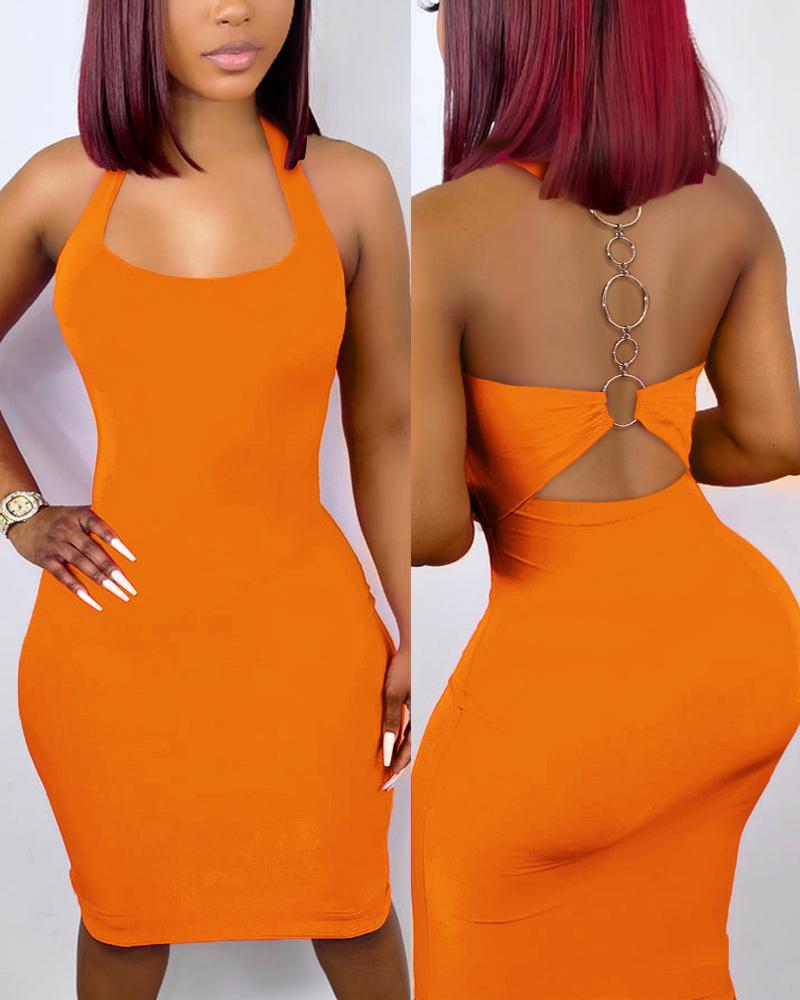 

O-Ring Backless Sleeveless Bodycon Dress, Orange