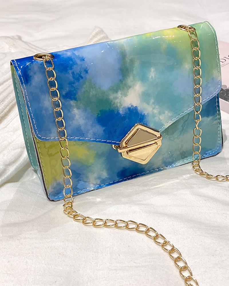 

Tie Dye Print Ombre Chain Strap Crossbody Bag, Blue