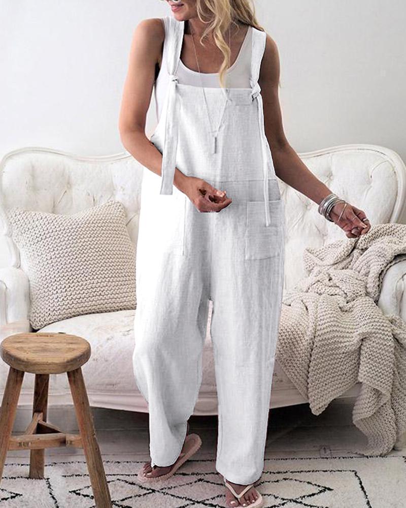 

Pocket Design Casual Suspender Jumpsuit, White