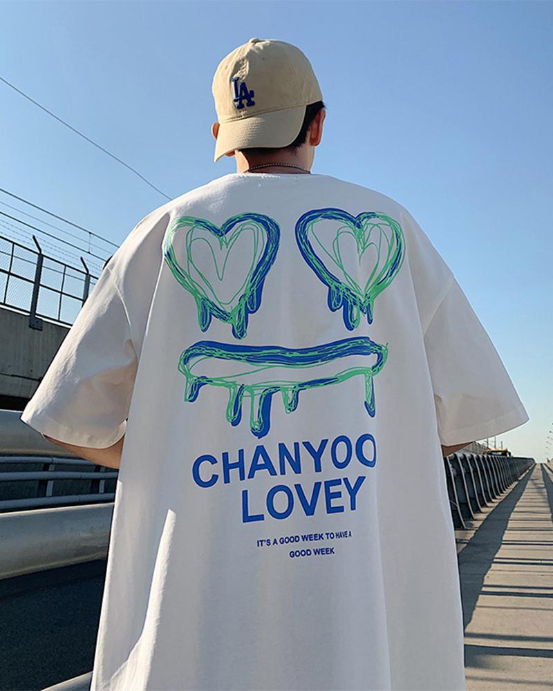 

Hip-hip Cartoon Print Short Sleeve Oversize T-shirt, White