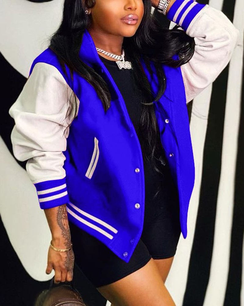 

Contrast Paneled Hooded Bomber Jacket, Blue