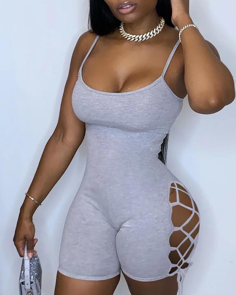 

Spaghetti Strap Lace-up Cutout Skinny Romper, Gray