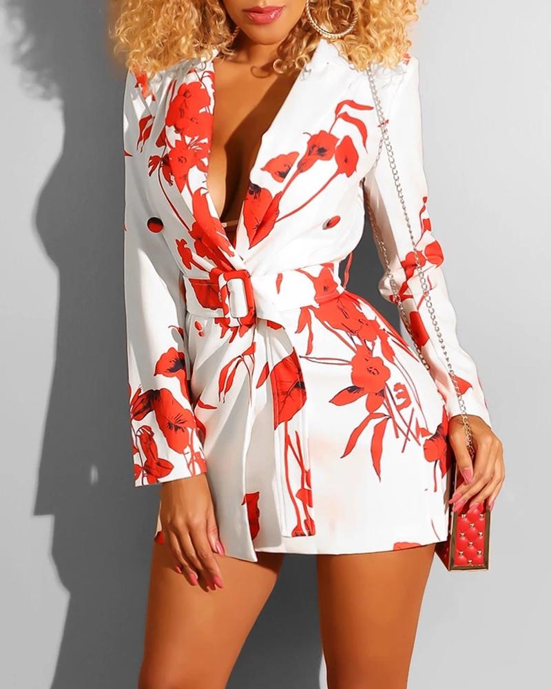 

Floral Long Sleeve Blazer Women Dress, White