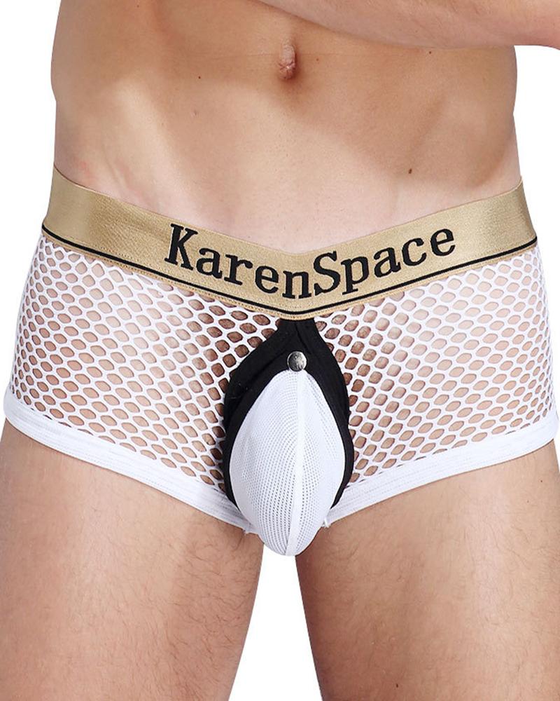 

Letter Banded Mesh Contrast Slim High Elastic Panties Underwear, White