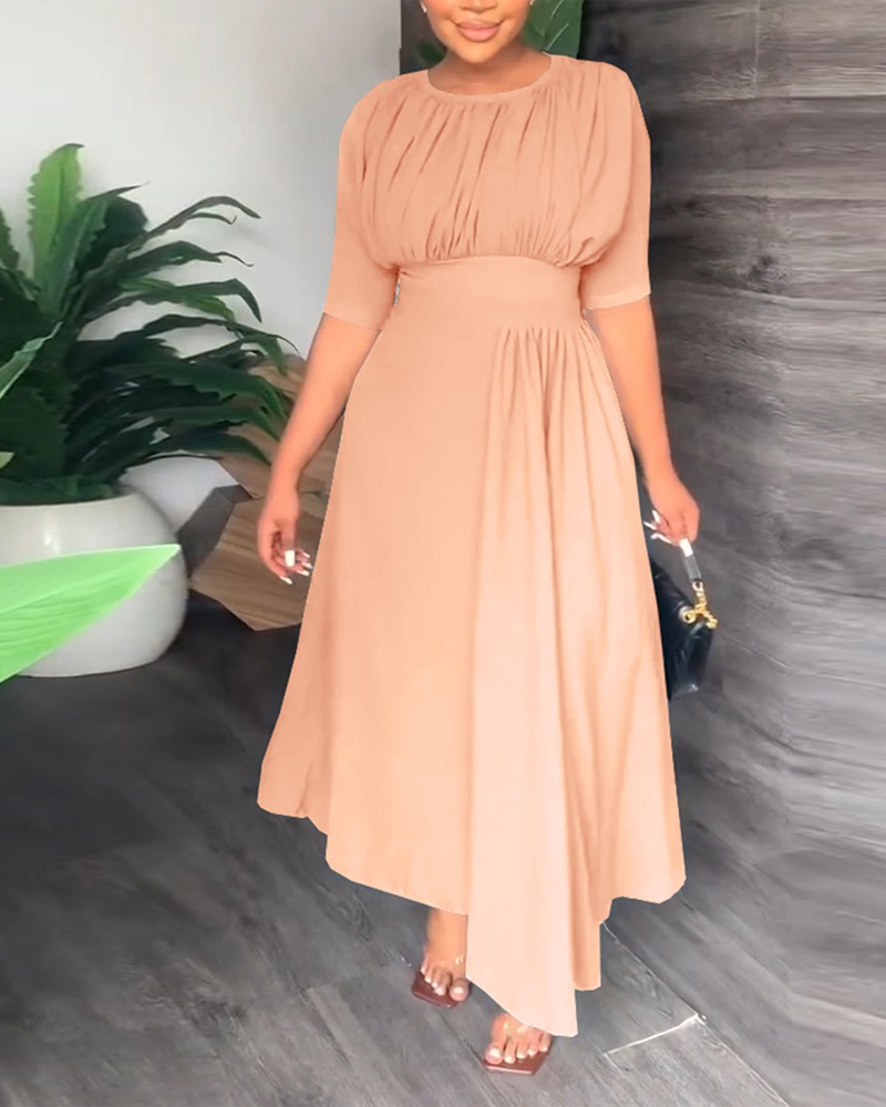 

Ruched Asymmetrical Half Sleeve Casual Dress, Pink