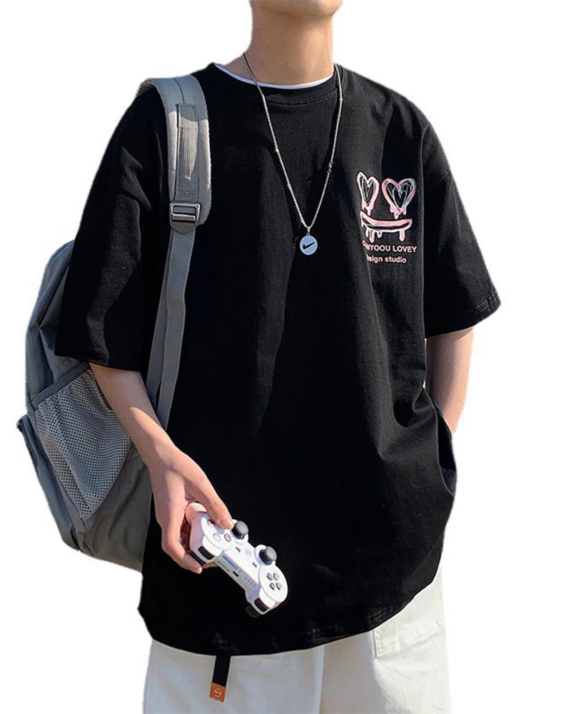 

Hip-hip Cartoon Print Short Sleeve Oversize T-shirt, Black