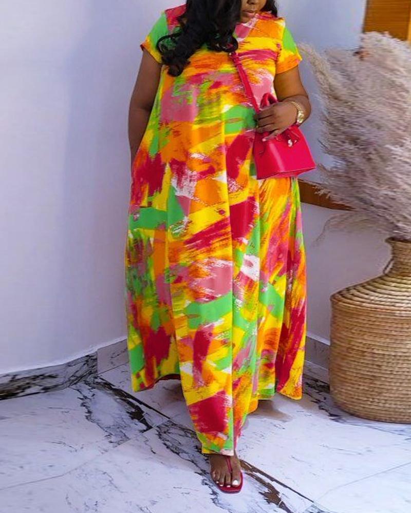 

Plus Size Tie Dye Print Maxi Dress, Multicolor