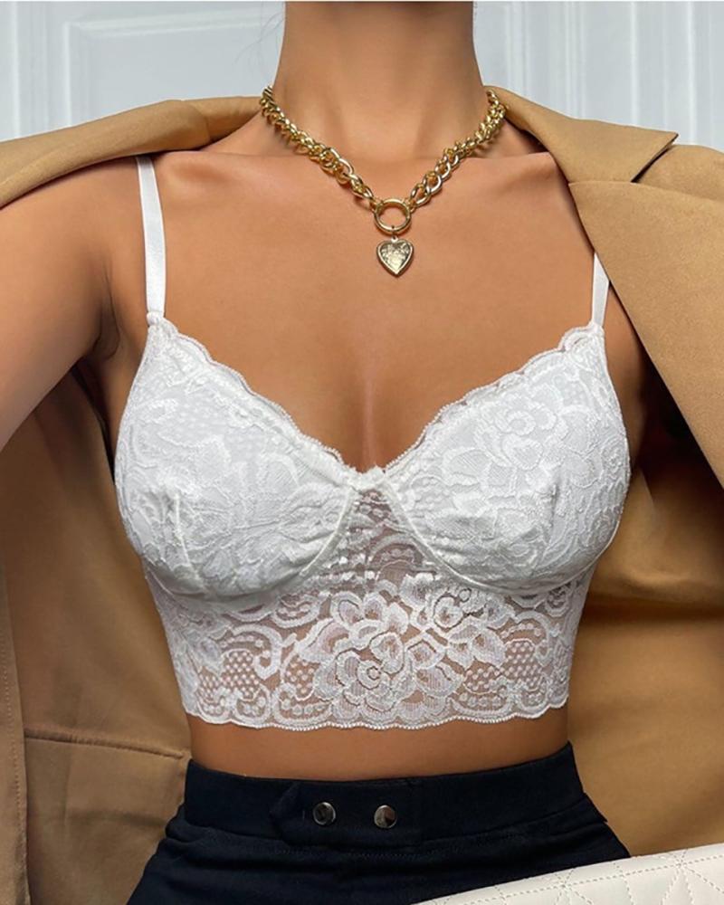 

Spaghetti Strap Crochet Lace Crop Top, White