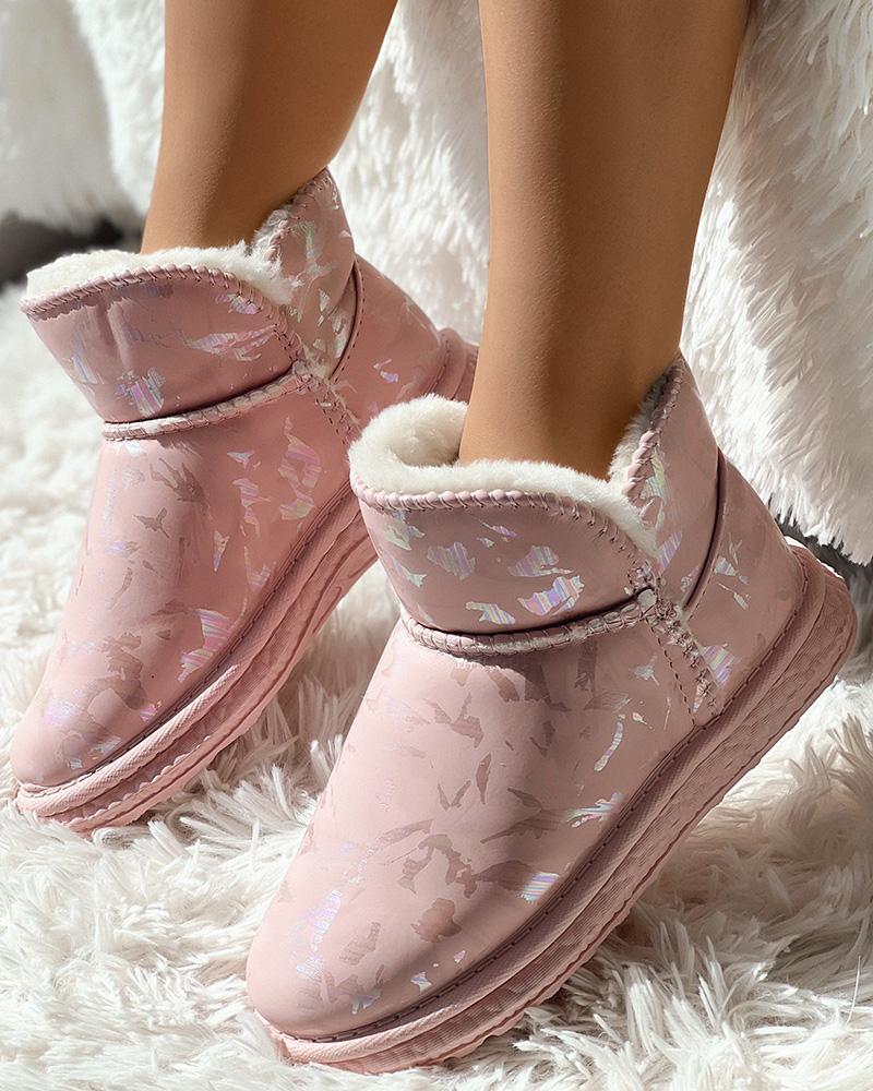 

Abstract Lined Non Slip Snow Boots, Pink