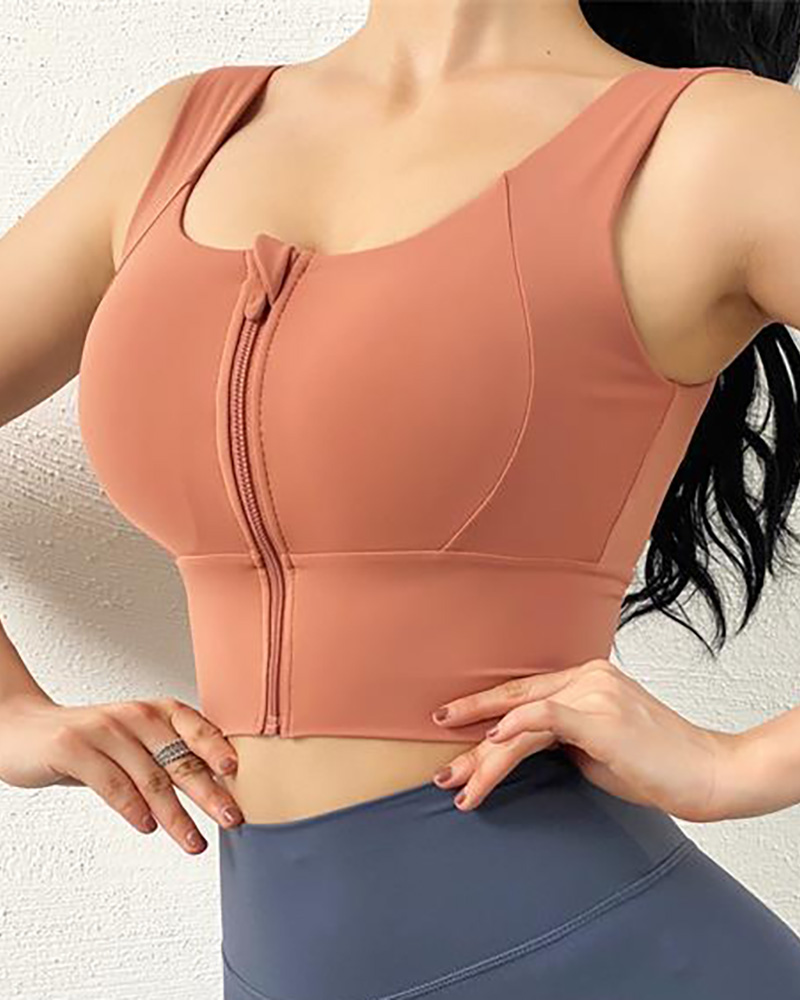 

Plain Skinny Zipper Front Sports Top, Orange