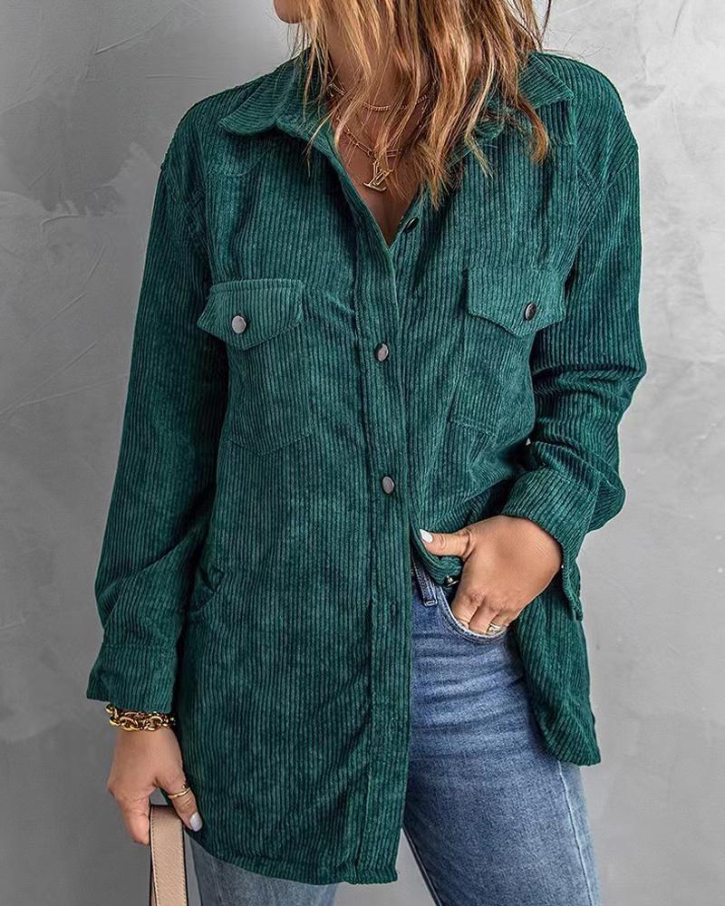 

Corduroy Long Sleeve Button Down Shacket, Green