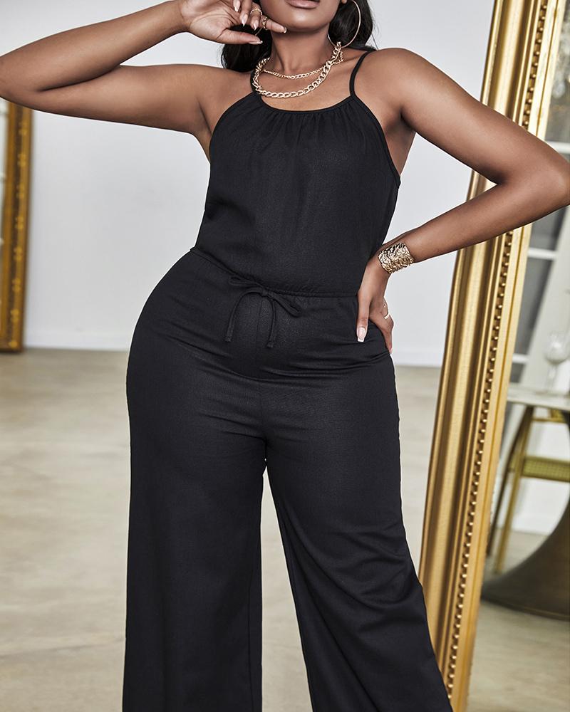 

Spaghetti Strap Casual Drawstring Jumpsuit, Black