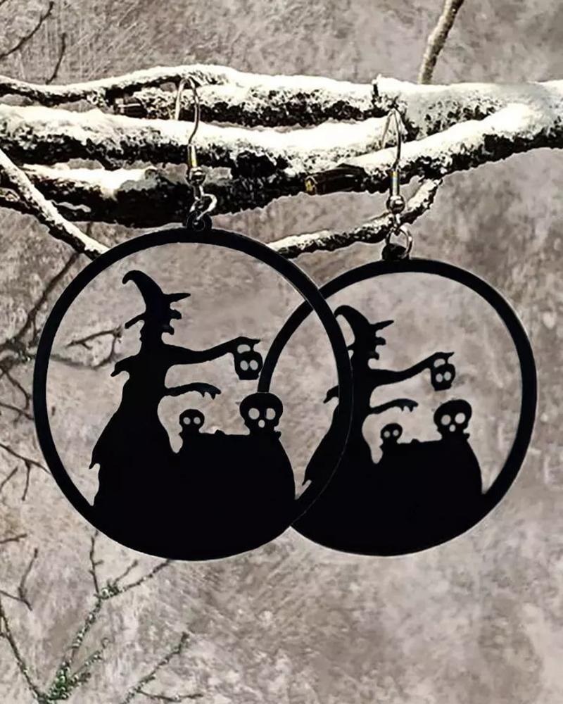 

1Pair Halloween Ghost Witch Silhouette Circle Earrings, Style2