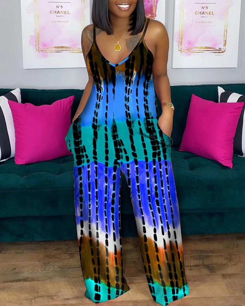

Plus Size Tie Dye Print Spaghetti Strap Jumpsuit, Blue