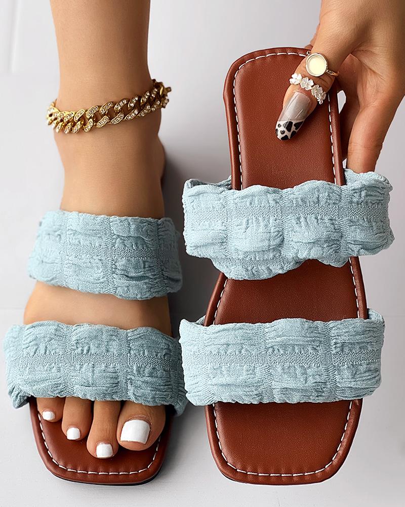 

Pastel Double Strap Beach Slippers, Blue