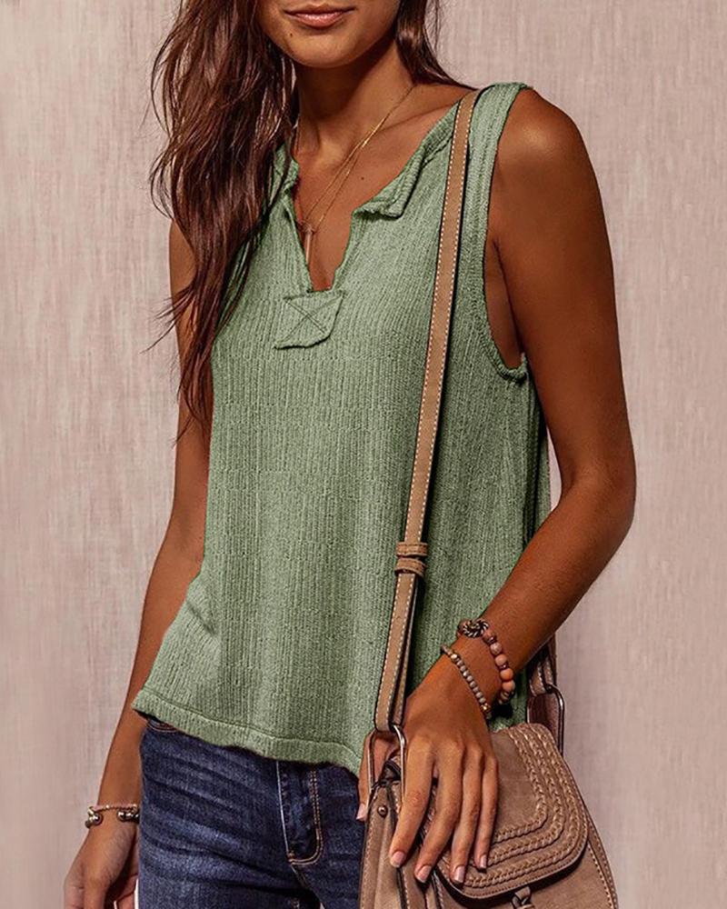 

Sleeveless Plain V-Cut Basic Top, Green