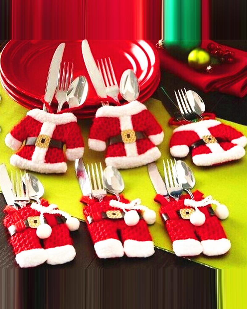 

3Sets Christmas Silverware Holders Tableware Cutlery Fork Spoon Knives Storage Bags Dinner Table Decorations Party Supplies, Red