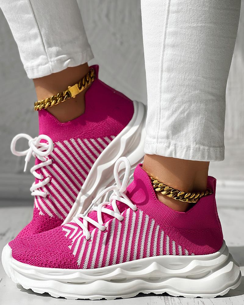 

Zapatillas transpirables con cordones y punta redonda, Hot pink