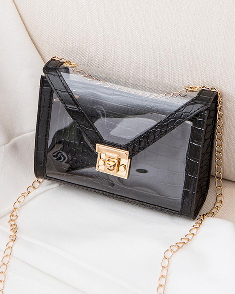 

Twist Lock Clear Crossbody Bag With Inner Pouch, Black