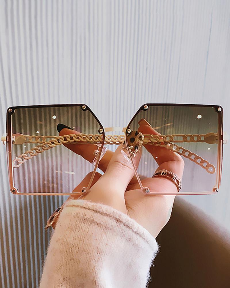 

1Pair Studded Tinted Lens Irregular Metal Frame Sunglasses, Brown