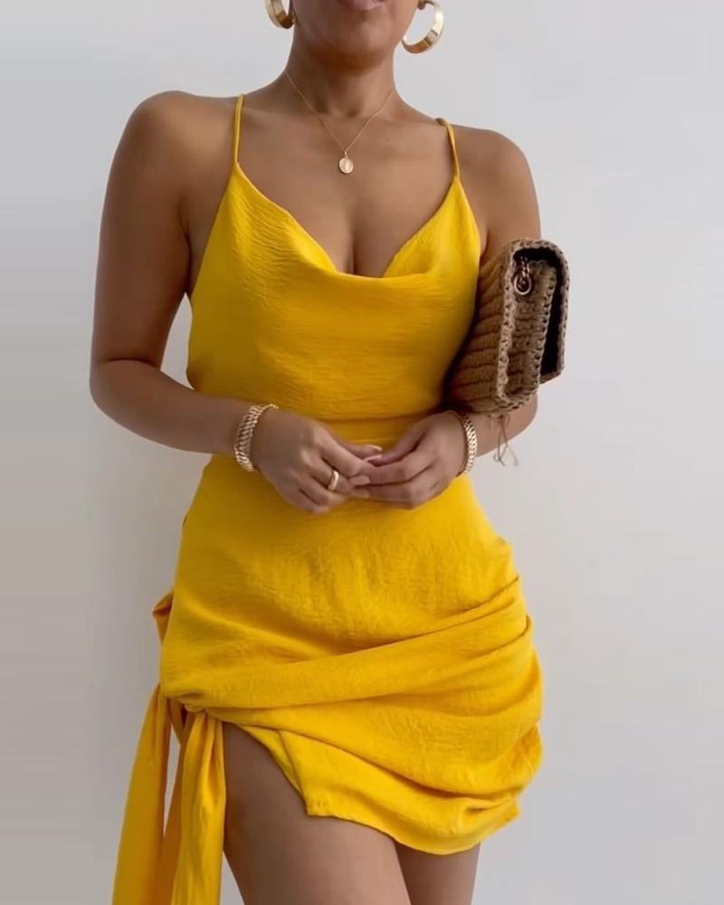 

Cowl Neck Tied Detail Party Dress, Yellow