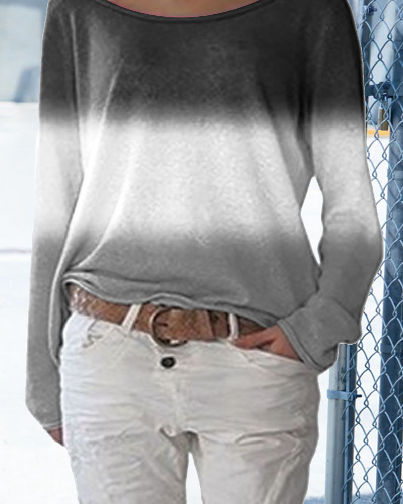 

Plus Size Ombre Long Sleeve Casual Top, Gray