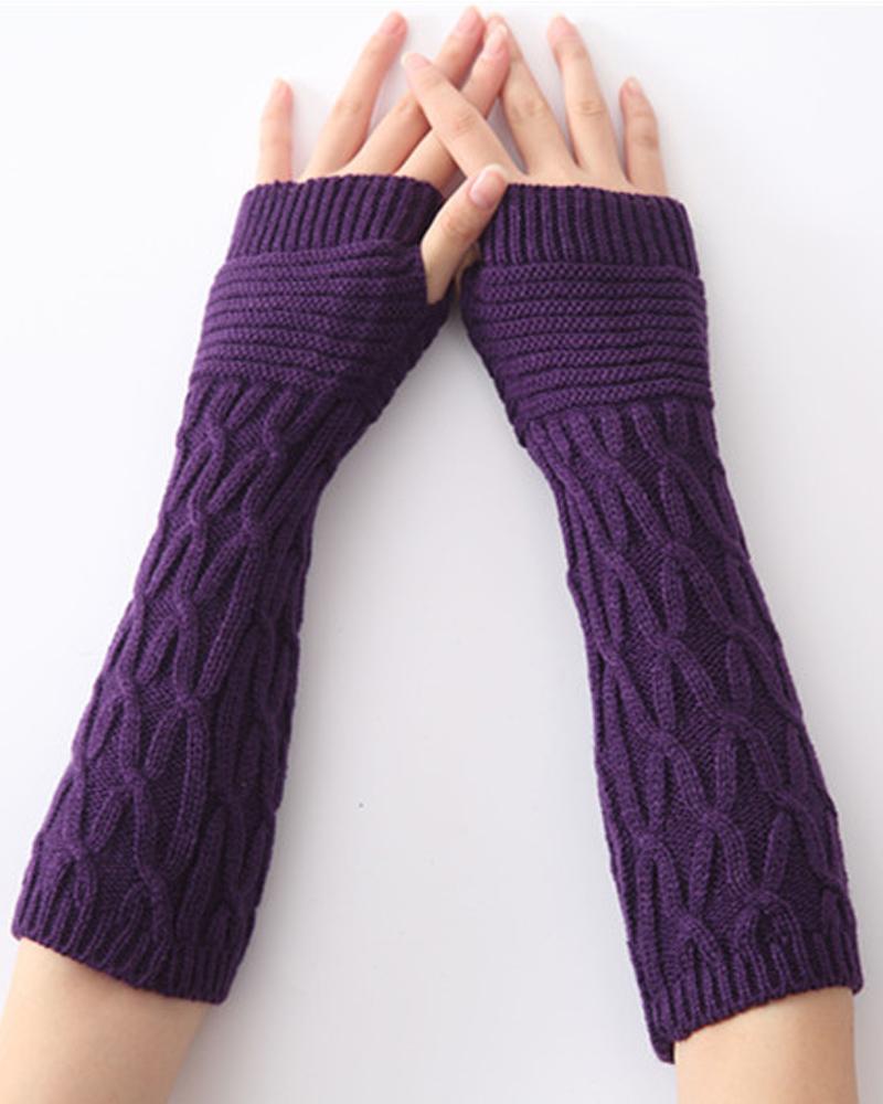 

1Pair Warm Cable Knit Fingerless Gloves, Purple