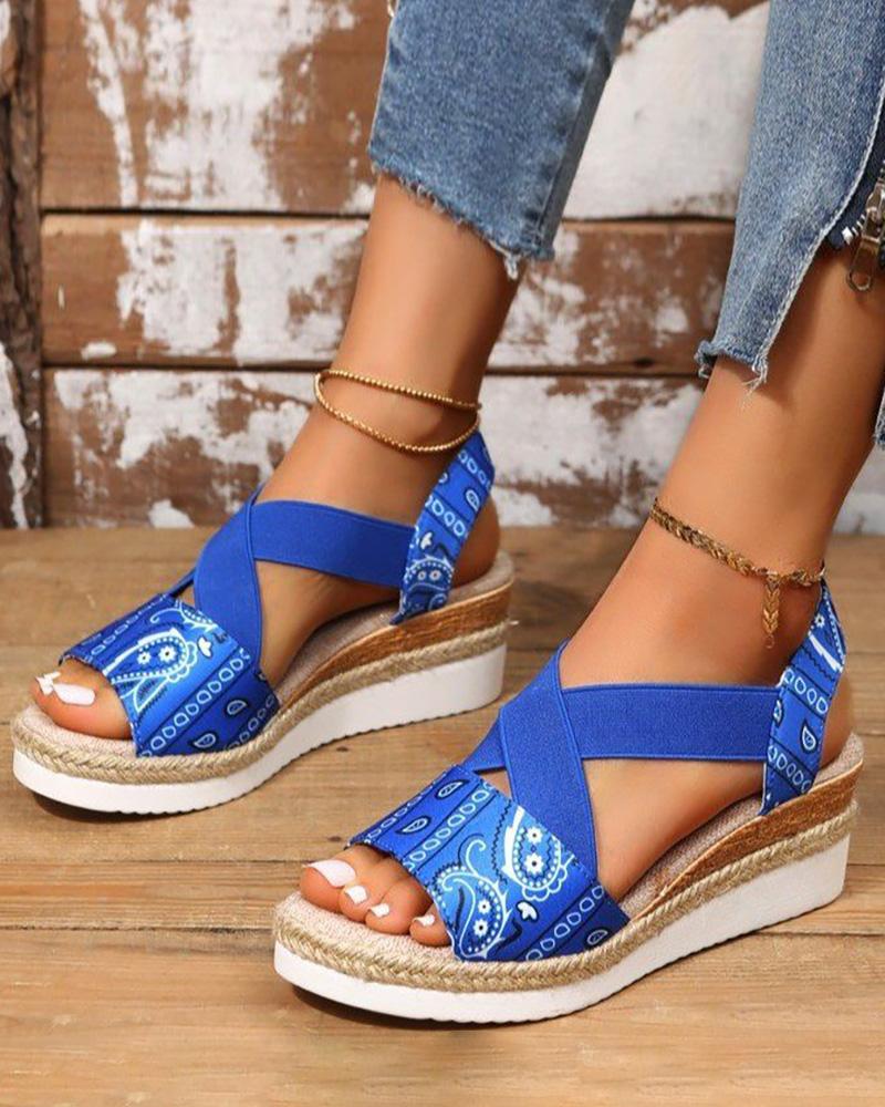 

Paisley Pattern Bandage Slingback Sandals, Blue