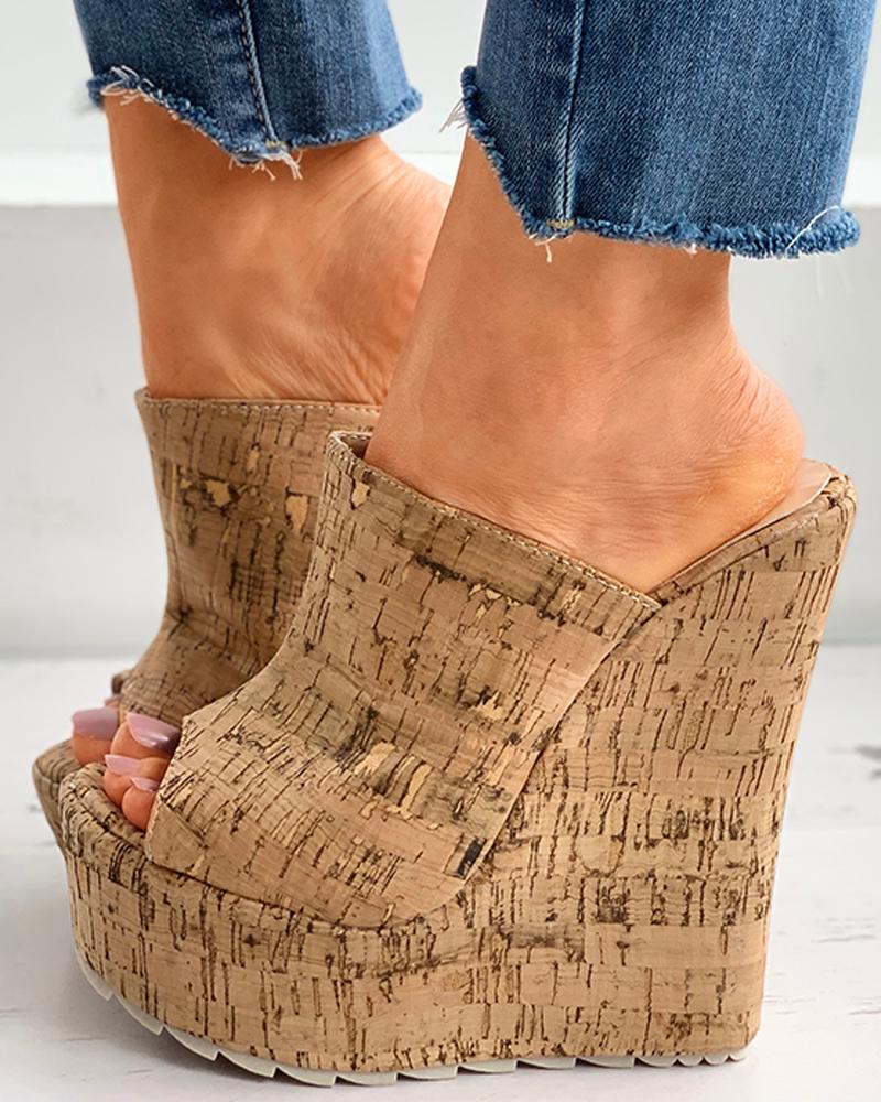 

Peep Toe Colorblock Wedge Sandals, Khaki