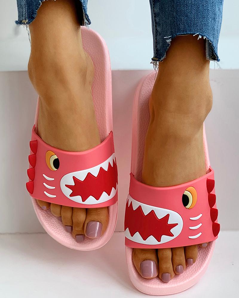 

Open Toe Cartoon Pattern Flat Sandals, Pink
