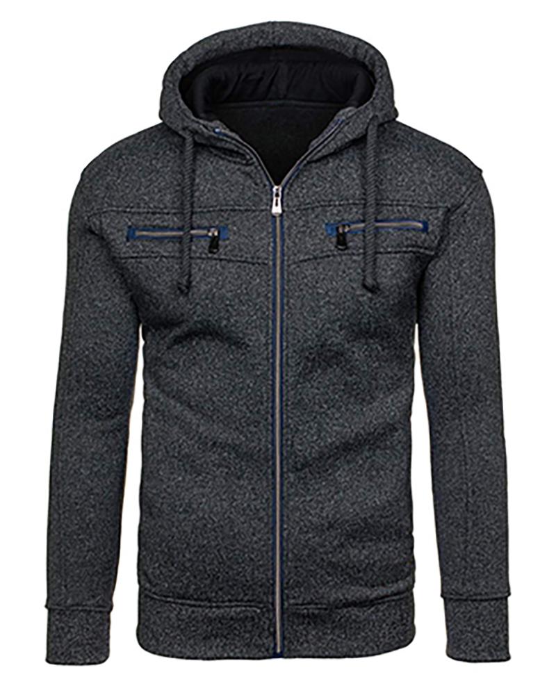 

Men Zipper Design Casual Hoodie, Black