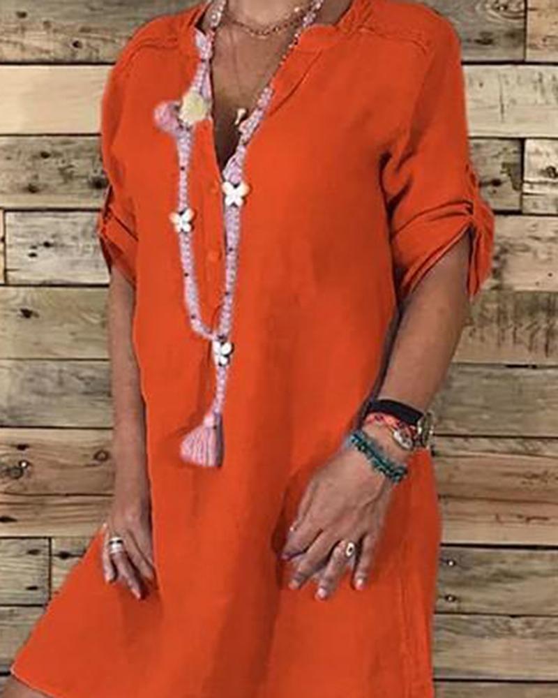 

Linen Cotton Casual Midi Women Dress, Orange