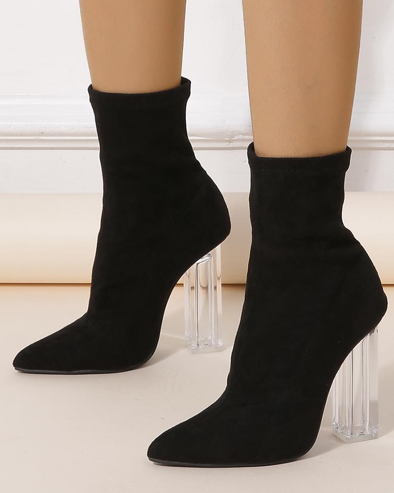 

Clear Chunky Heel Ankle Boots, Black