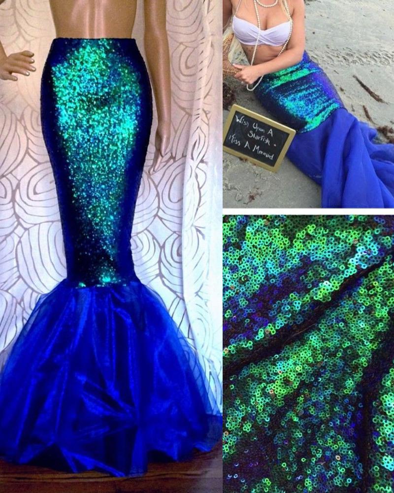 

Halloween Party Cosplay Mermaid Costume Princess Sequin Skirt, Blue