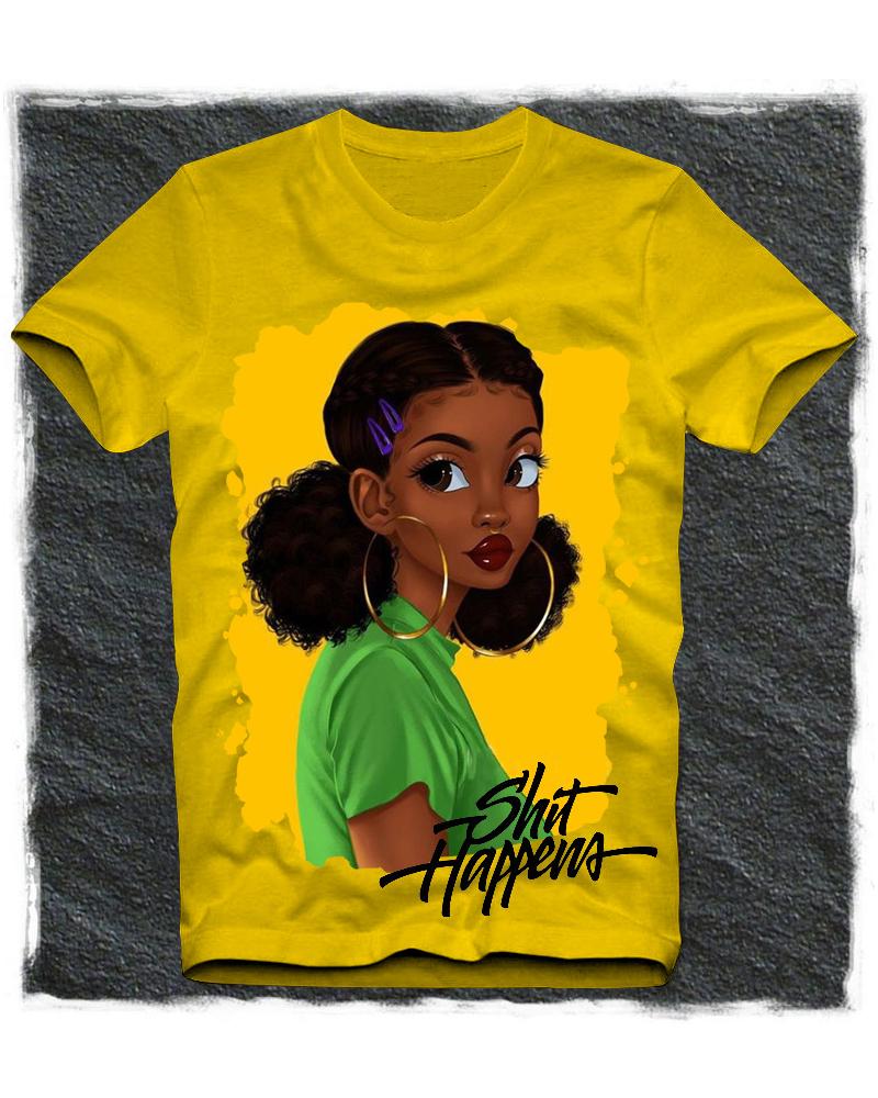 

Girl Print Short Sleeve Loose T-shirts, Yellow