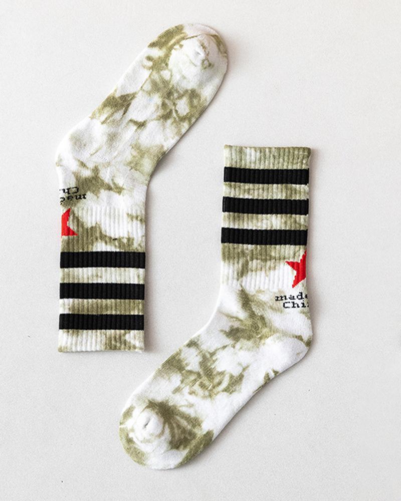 

Striped Tie Dye Print Long Socks, Green