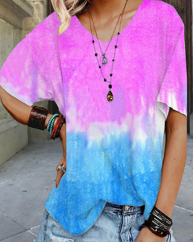 

Tie Dye Print Short Sleeve Casual T-shirt, Purple